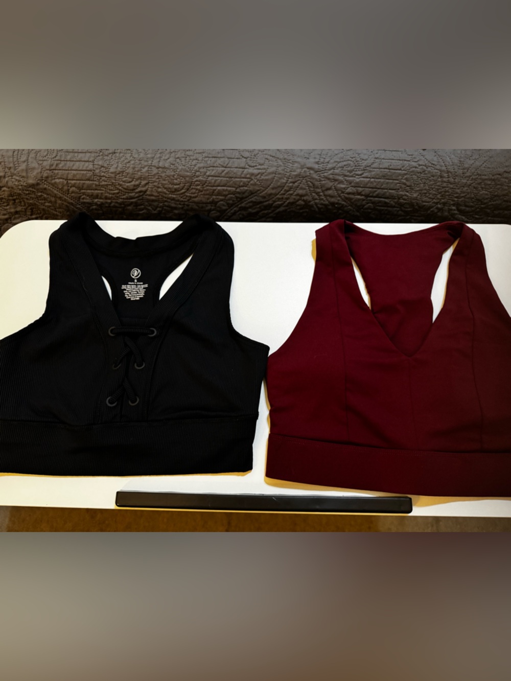 Fabletics Burgundy Sports Bra, VersonaRibbed Lace-Up Black Sports Bra